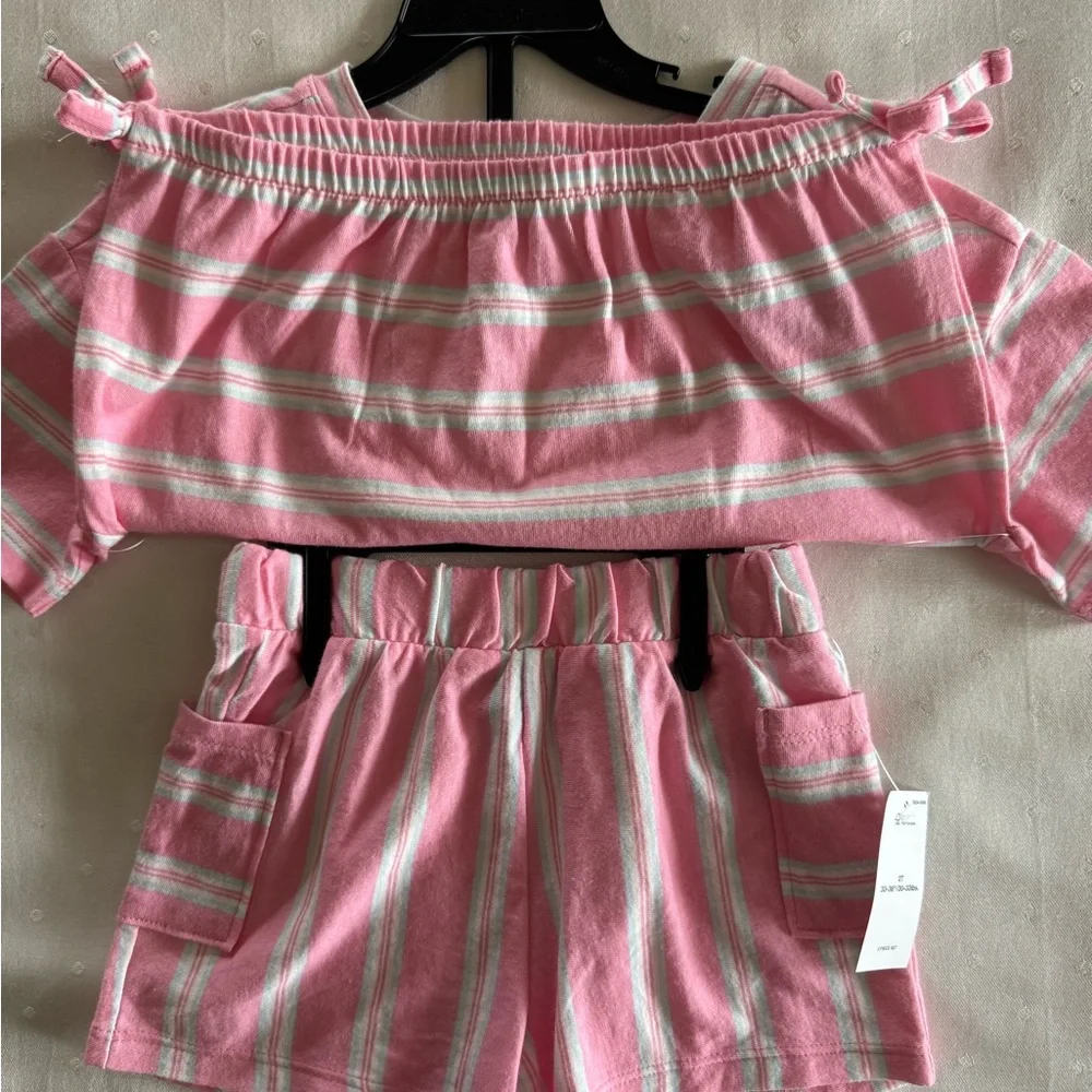 NWT Old Navy Pink and White Striped Girls Set with Lobster Applique - Picture 4 of 8